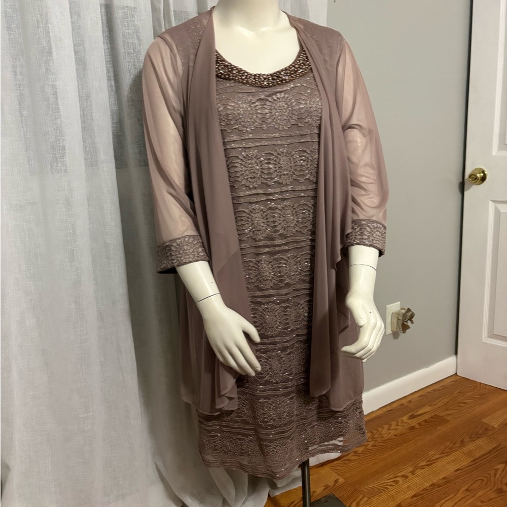 Elegant Tan Lace Jacket Dress